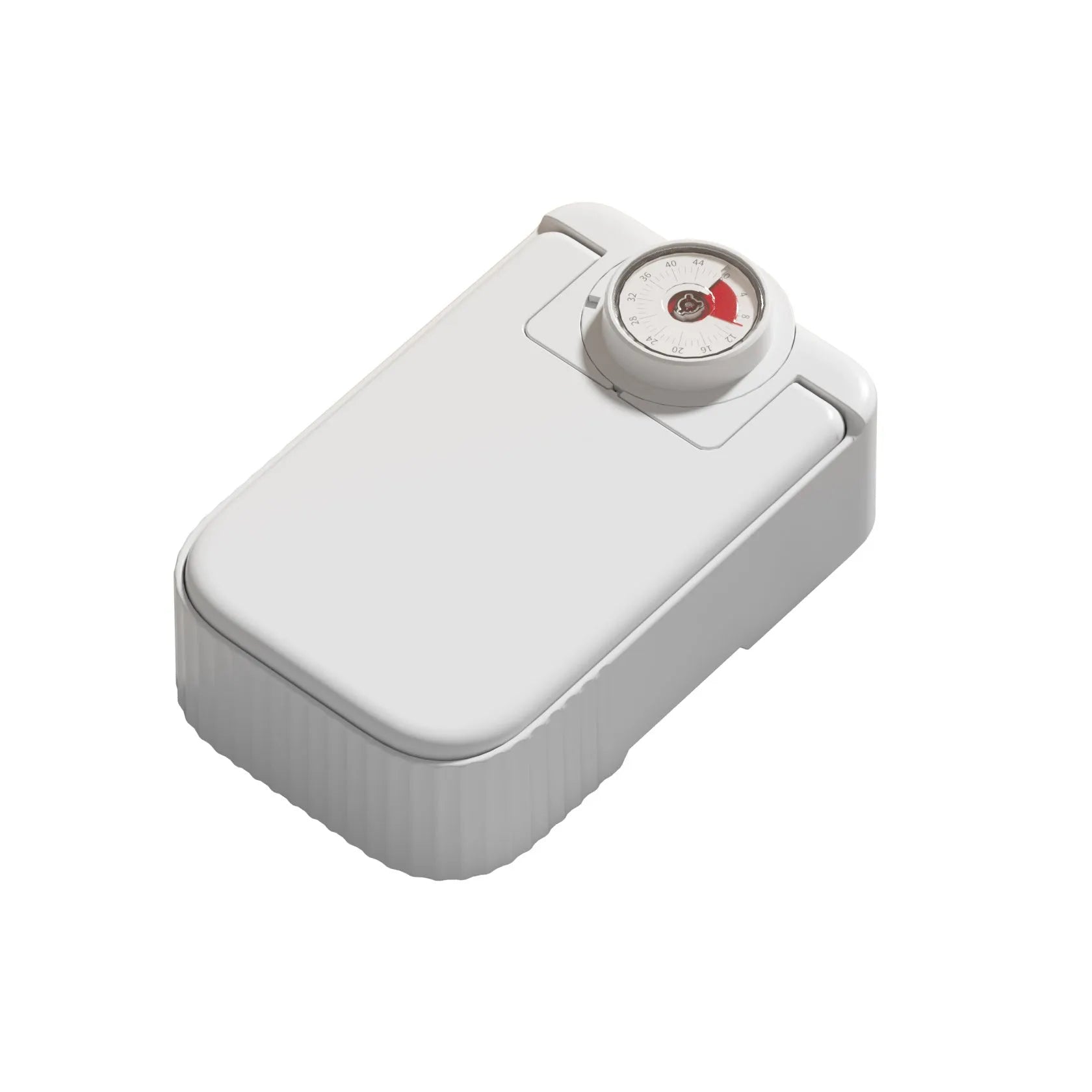 White timed pet feeder with visual alarm display and separate ice crystal box for freshness.