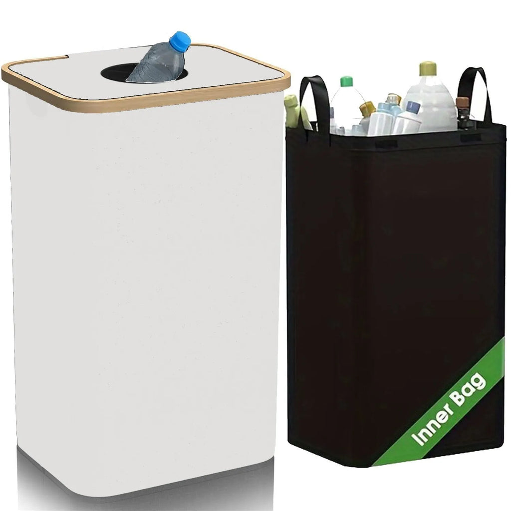Black bamboo pattern laundry basket with removable lid and inner pockets