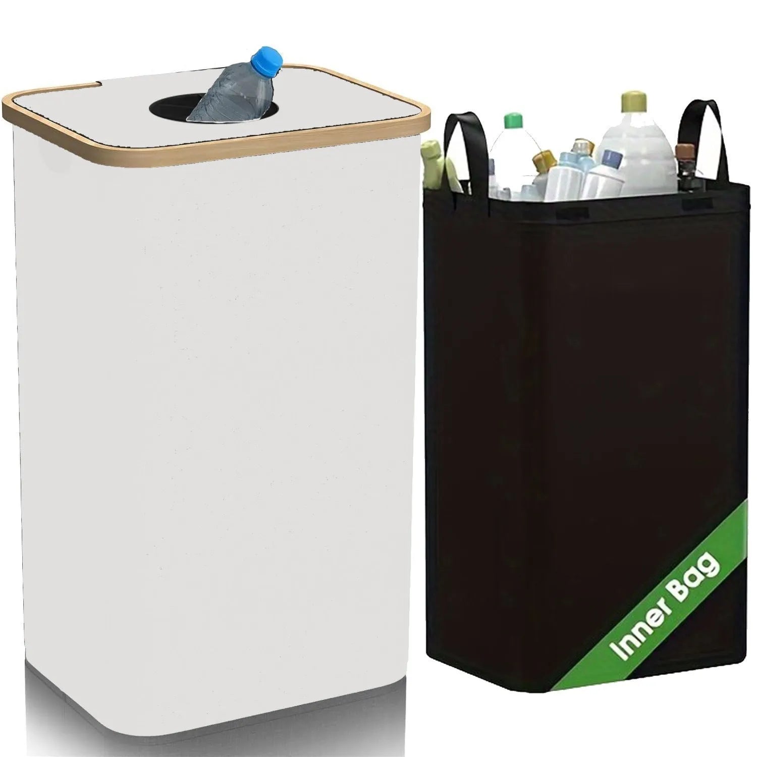 Black bamboo pattern laundry basket with removable lid and inner pockets