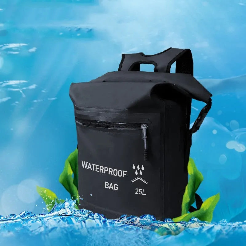 Black 25 litre waterproof backpack for outdoor water activities
