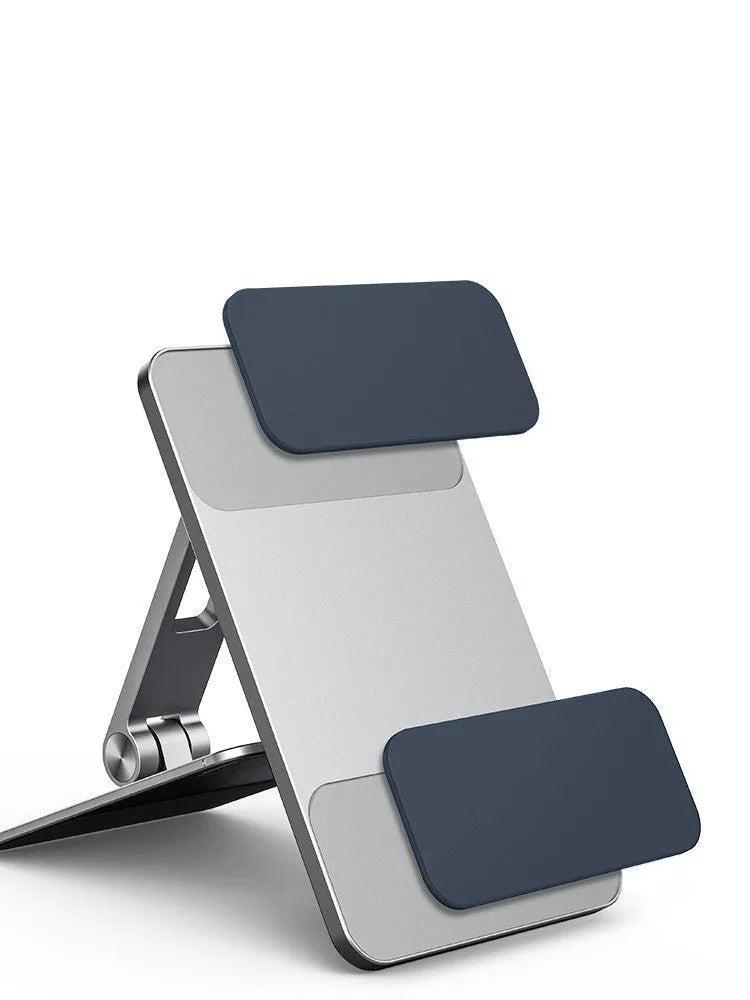 Adjustable aluminium alloy desktop stand for mobile phone and tablet in silver colour on a desk