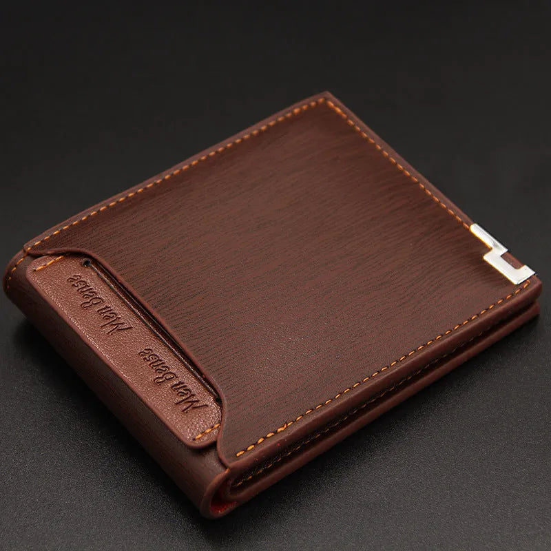 Men's iron-edge card-picking short wallet in PU material with compact design