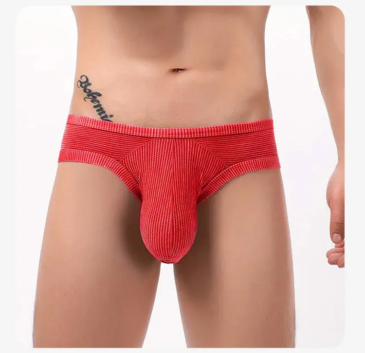 Men's cotton briefs in seven colour options showing low waist boxer style design