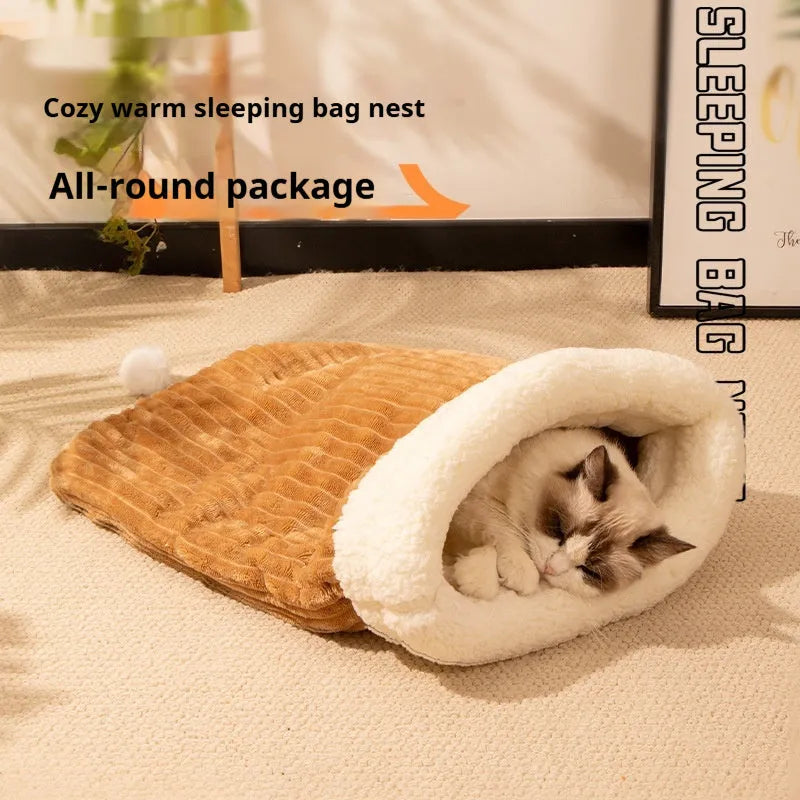 Blue rabbit design flannel cat sleeping bag nest bed measuring 50cm by 40cm.