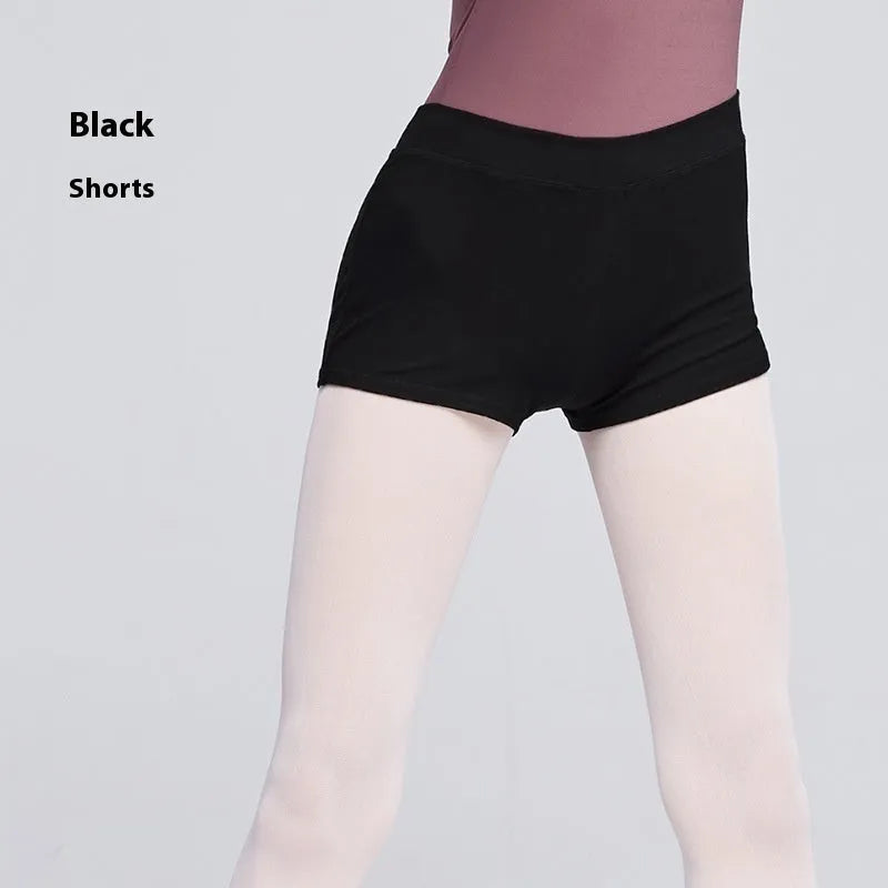 Women's black cotton ballet practice shorts for dance exercise and fitness