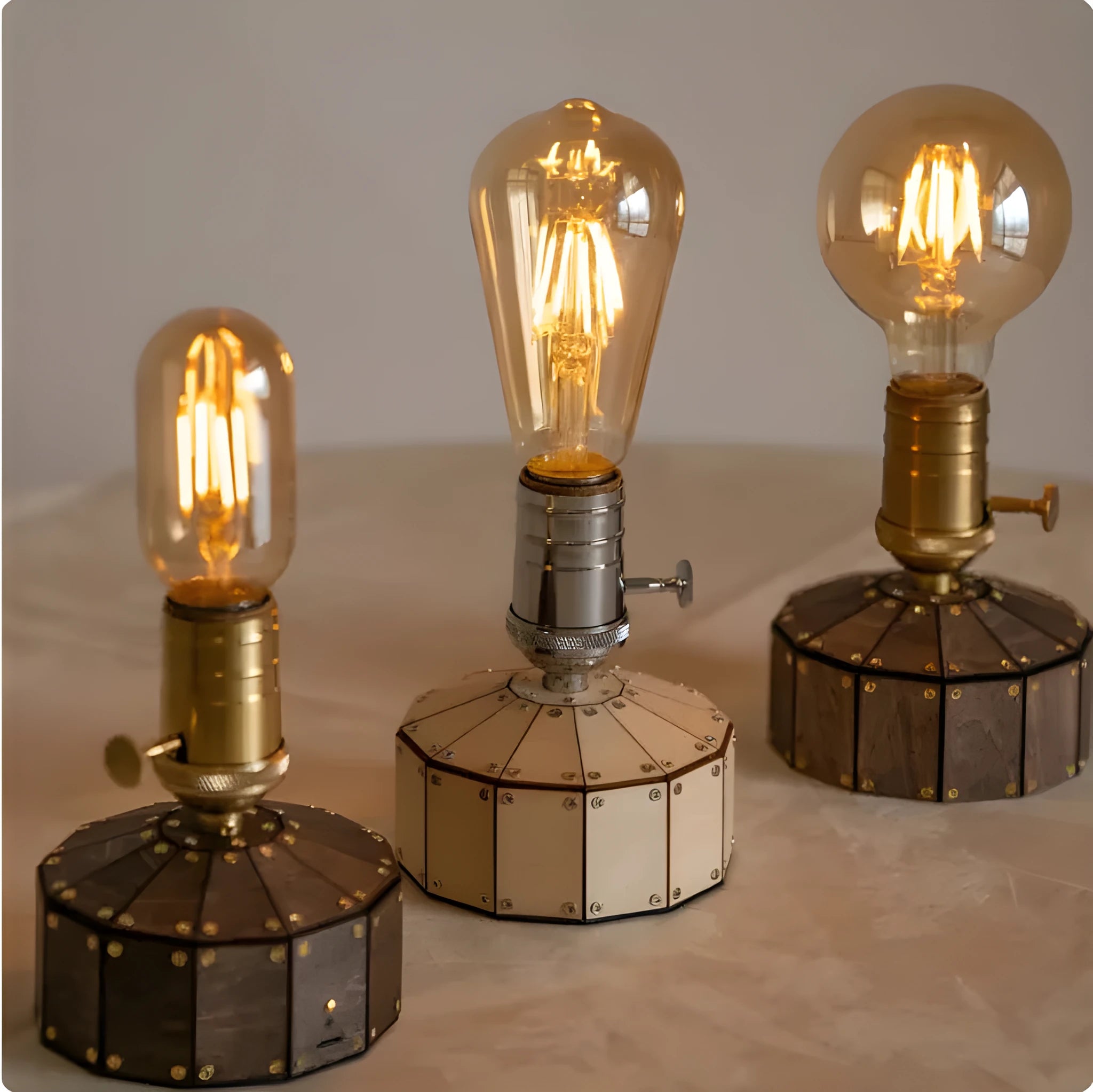 Retro glass USB charging bedside lamp with wooden base and ST64 style bulb