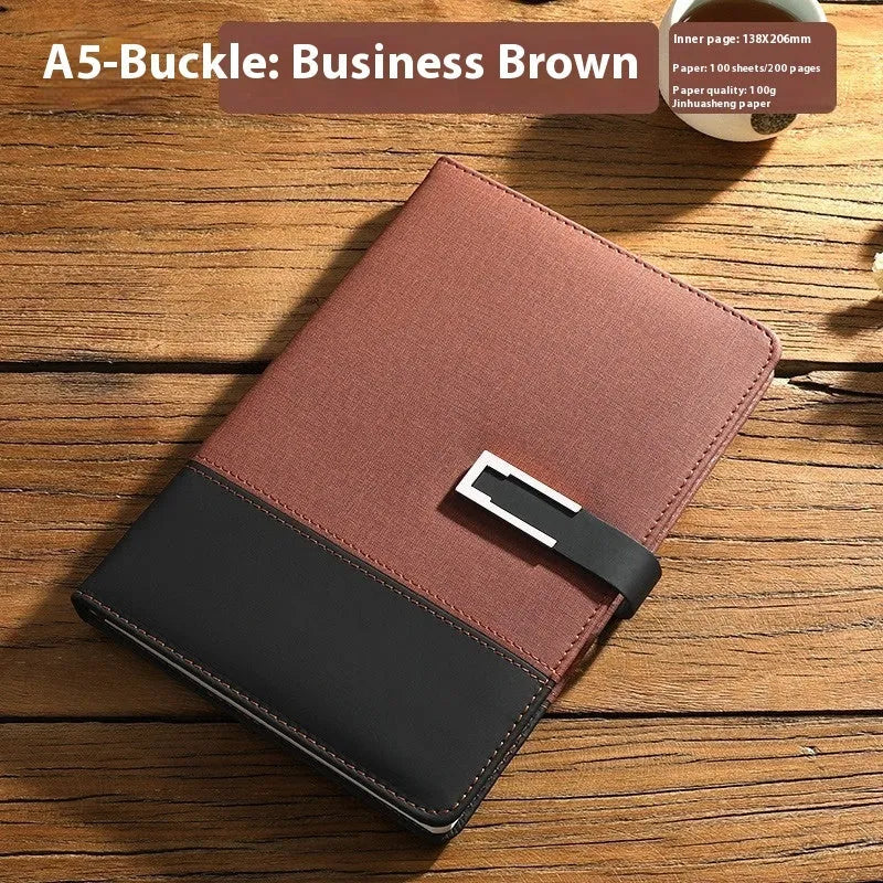 A5 soft leather notebook in business brown colour with wood-free paper pages