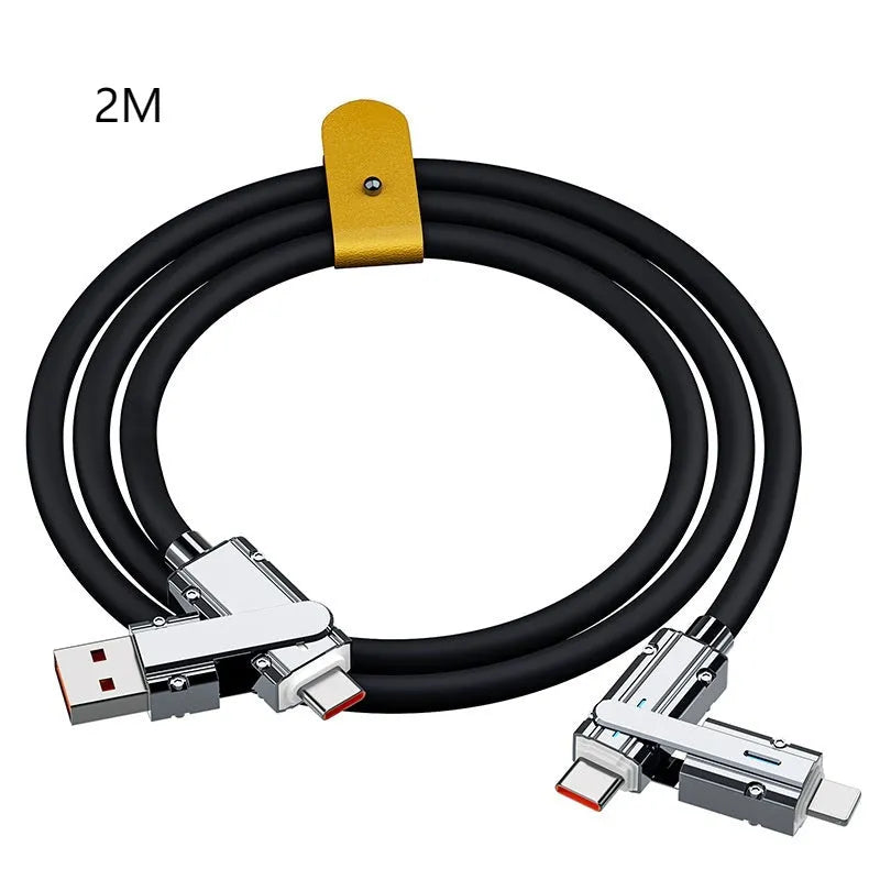 Orange fast-charging cable with Lightning and Type-C connectors, 1 metre long with zinc alloy ends.