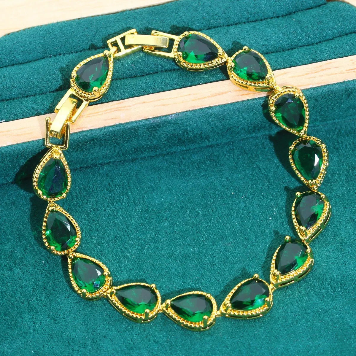 Bridal jewellery set copper inlaid zircon retro design green colour earrings ring necklace bracelet