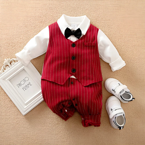 Baby boy gentleman style long sleeve jumpsuit in wine red colour