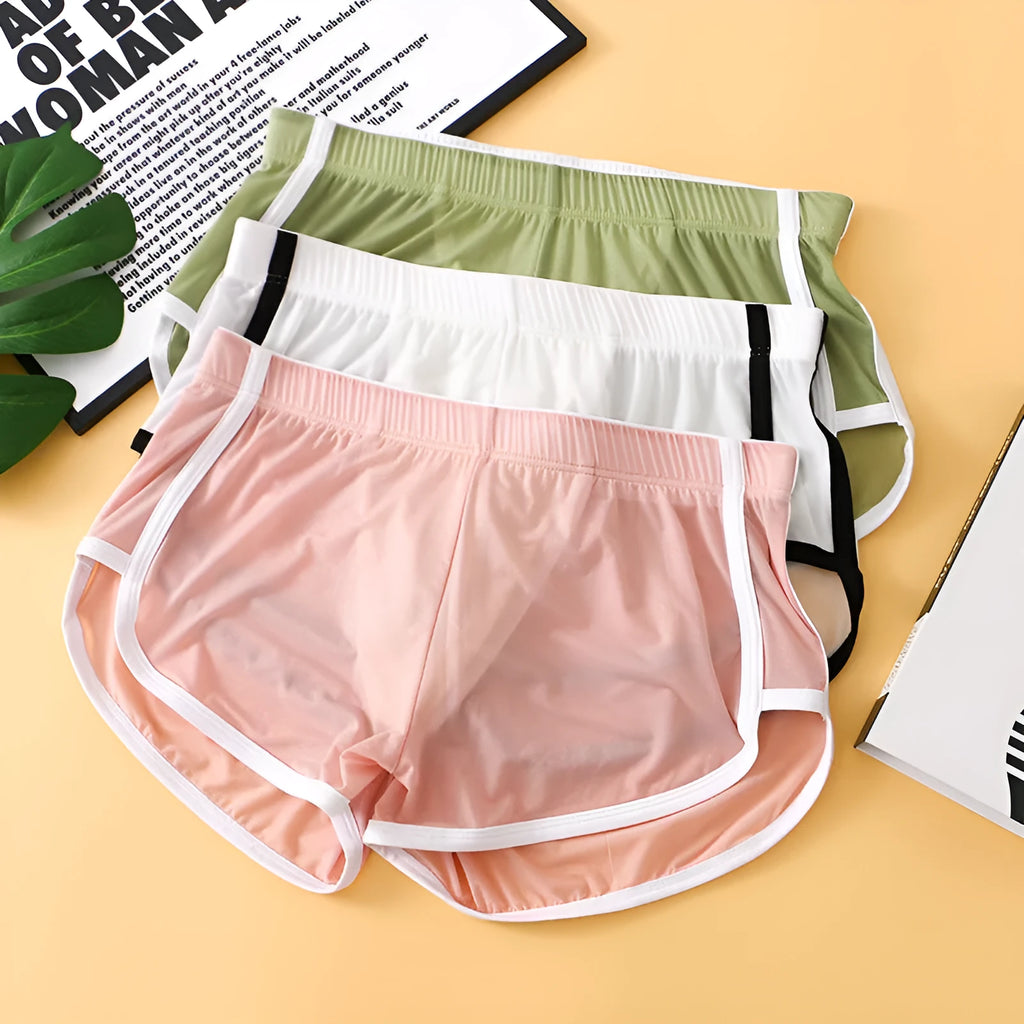Men's low-waist ice silk boxers with mesh panels in multiple colour options