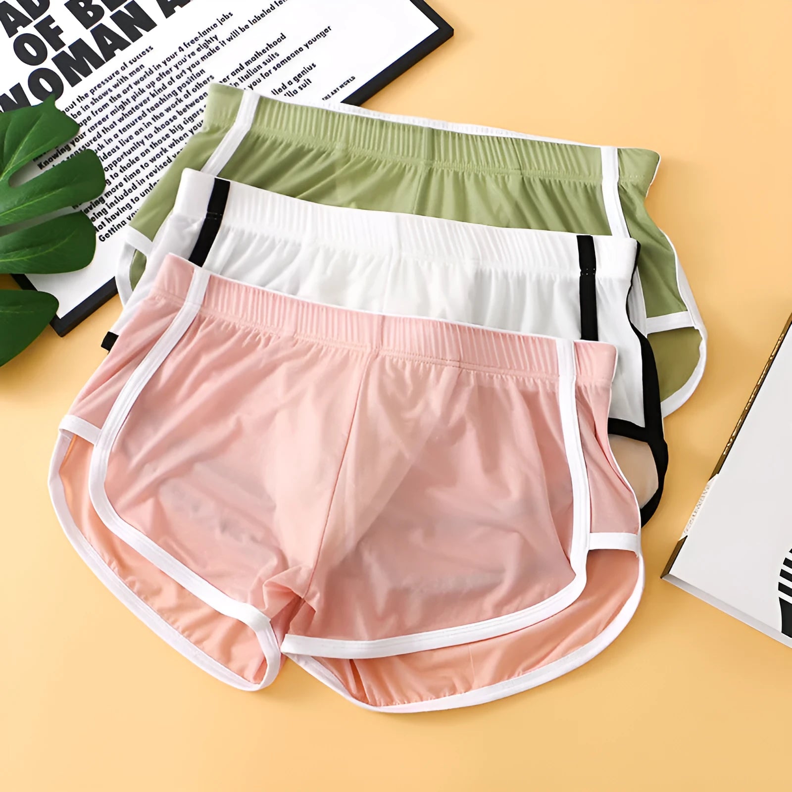 Men's low-waist ice silk boxers with mesh panels in multiple colour options