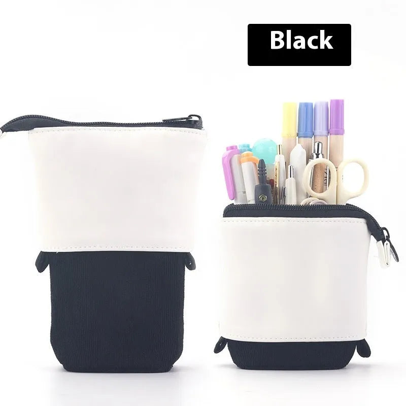 Korean-style telescopic stationery case in purple PU corduroy with drop-down expanded design