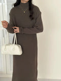 Half turtleneck long sleeve knitted dress in solid colour with high waist