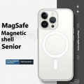 Magnetic transparent PC phone case with airbag edges for iPhone 15 Pro Max, clear finish.