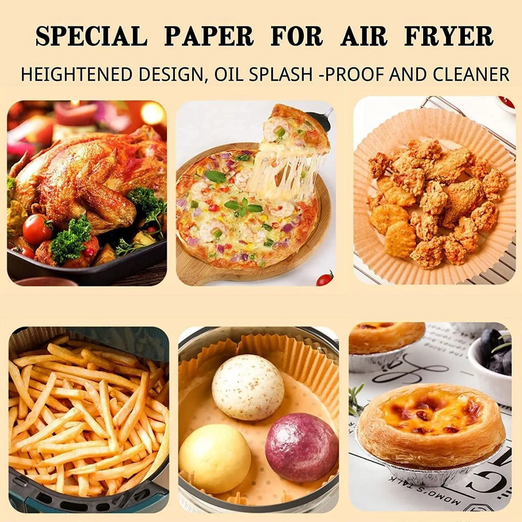 Pack of 50 round white disposable paper liners for air fryers and ovens