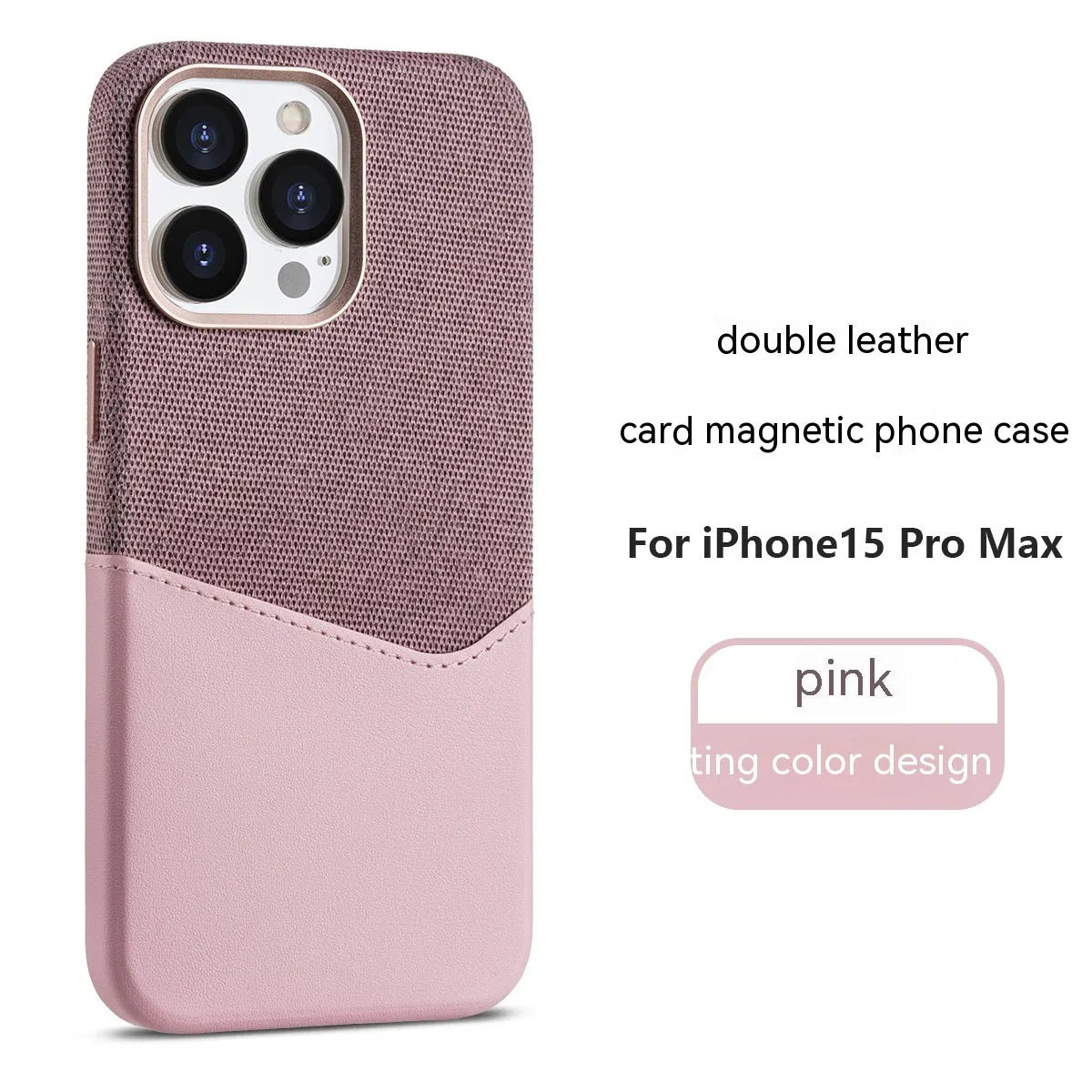 Leather magnetic card phone case in orange colour matching with card holder on back for iPhone