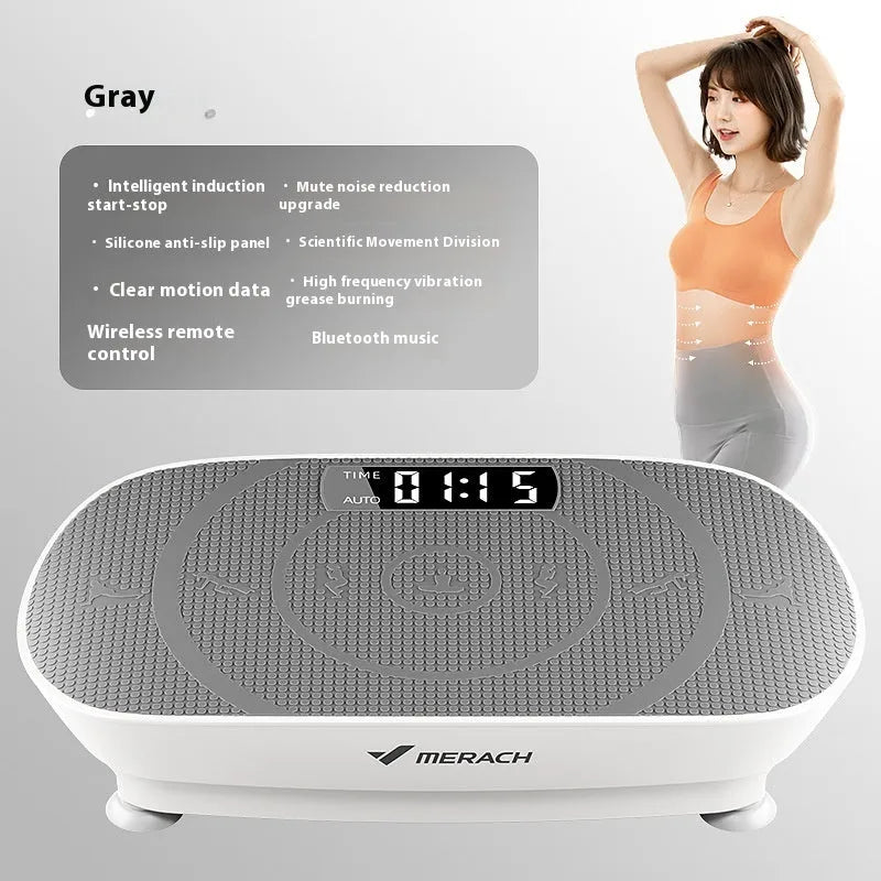 Grey portable smart power plate with control panel showing dimensions 58x38x16cm and 300kg load capacity