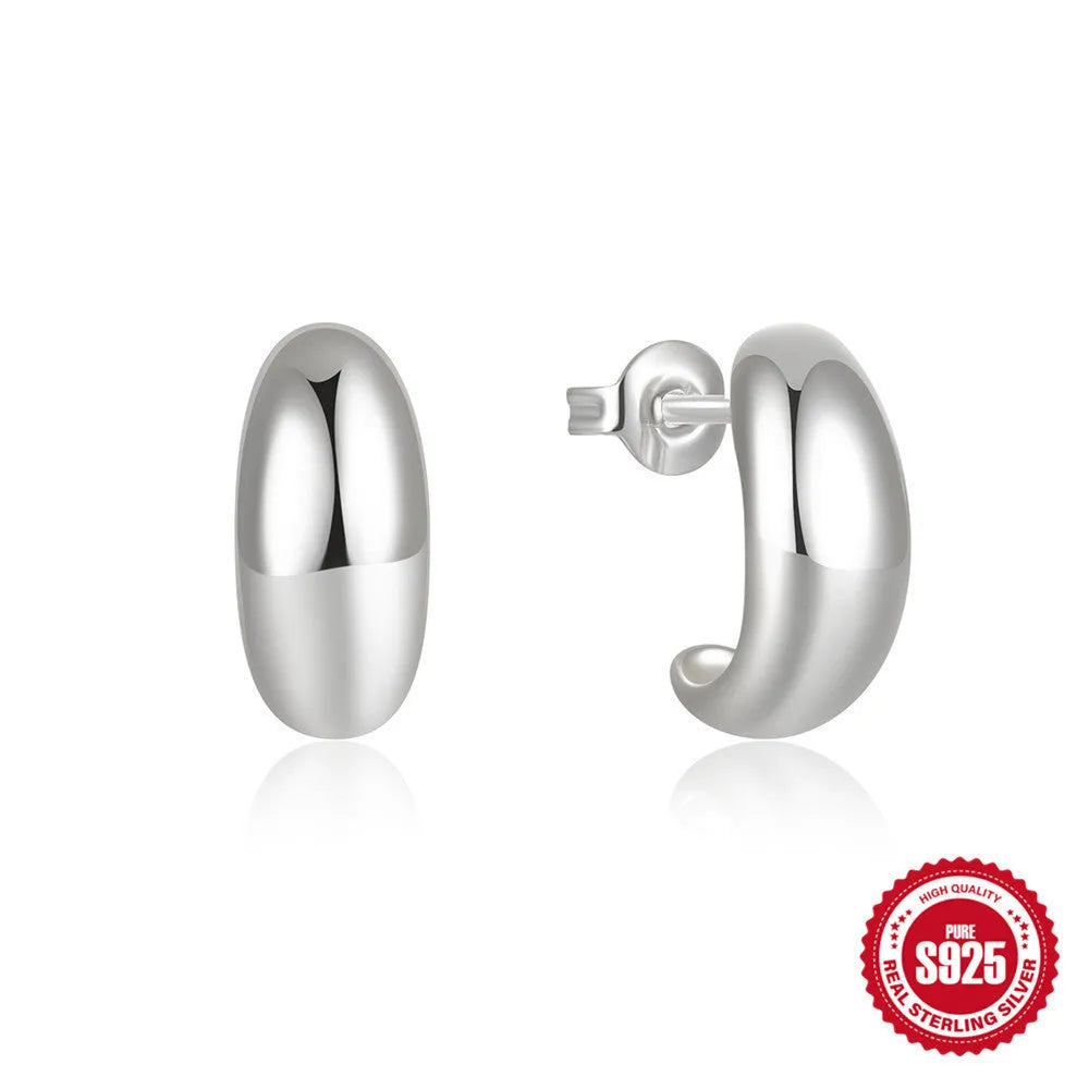 925 sterling silver C-shaped geometric stud earrings with glossy gold electroplated finish