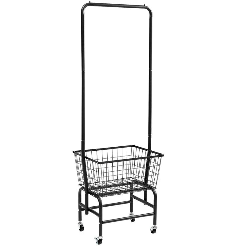 White iron pulley storage car with single rod for hanging clothes on wardrobe rail