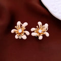 Real gold electroplated silver needle earrings with inlaid diamond and 3D flower shape, Coffee Color Gold option