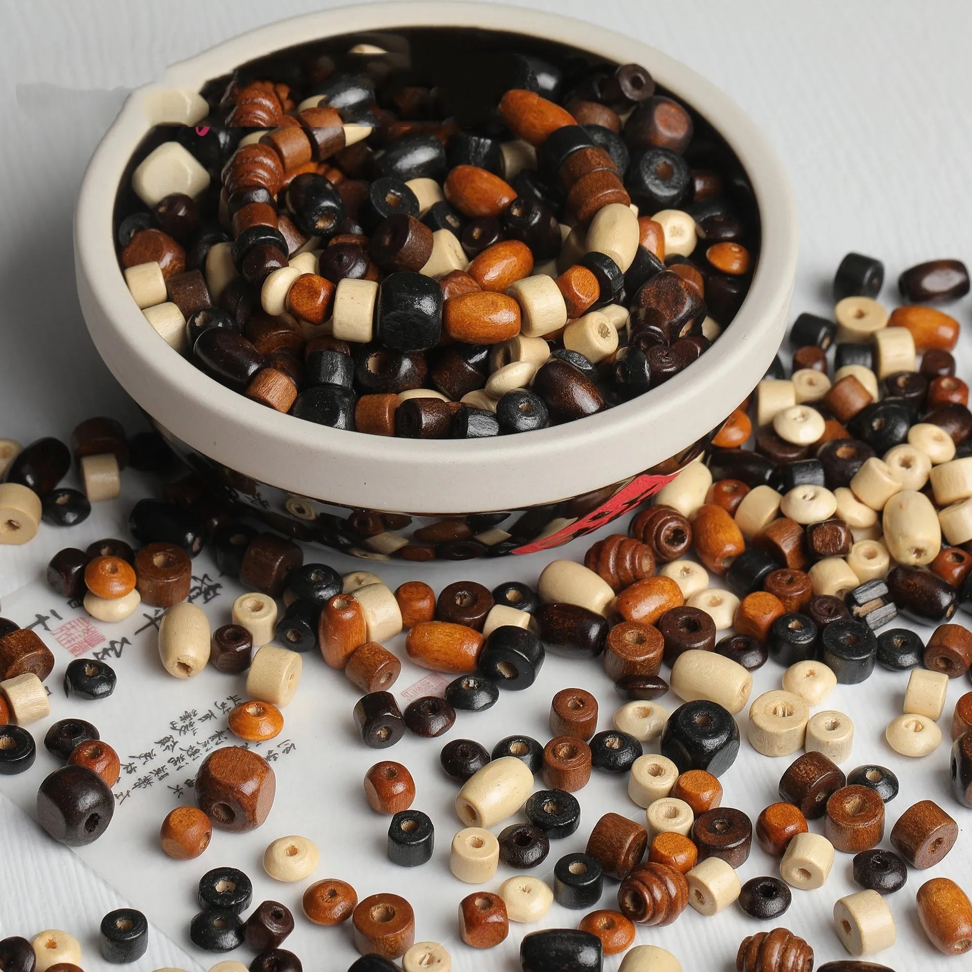 Vintage solid wood scattered beads in mixed colours for DIY jewellery making
