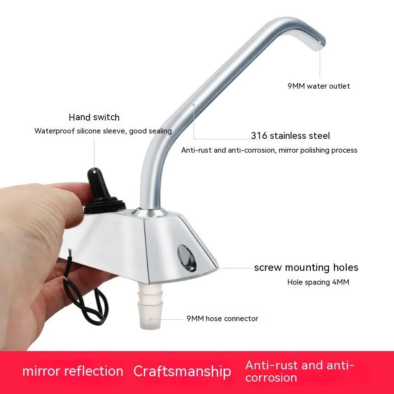 RV rotating faucet with electronic control in 316 stainless steel mirror finish