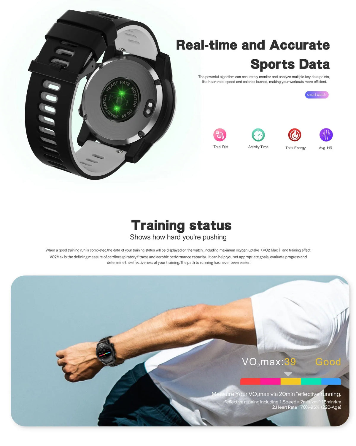GPS outdoor sports watch black 1.43 inch AMOLED touch screen on wrist