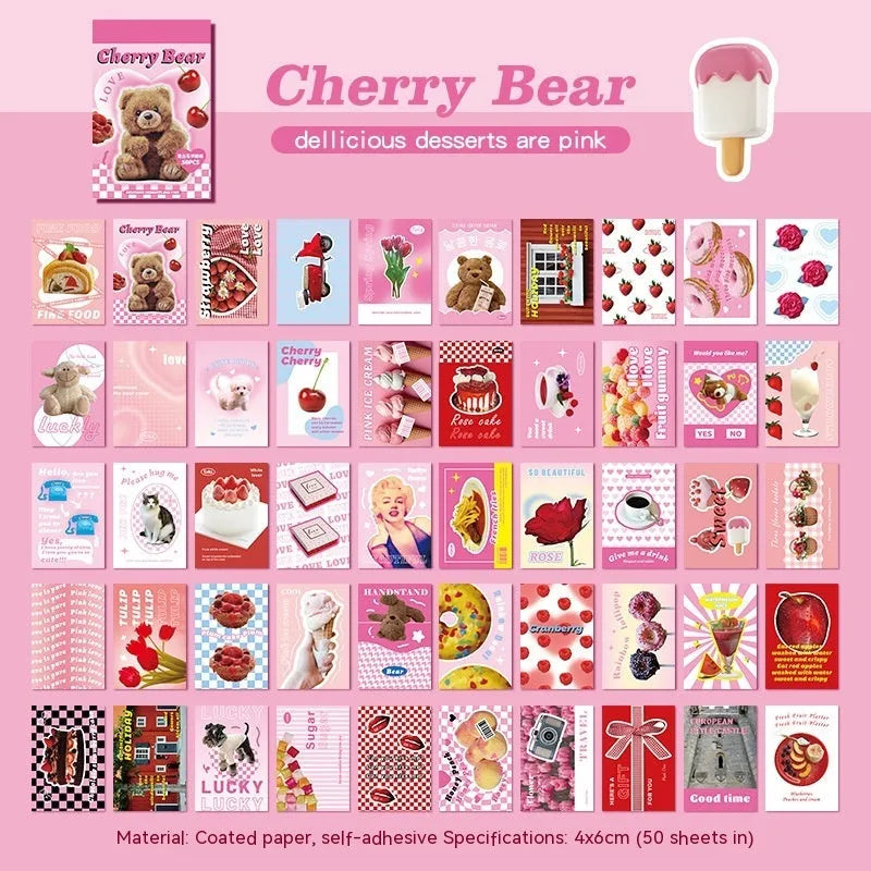 American retro cartoon sticker book showing 50 adhesive sheets measuring 4x6cm for journal decoration