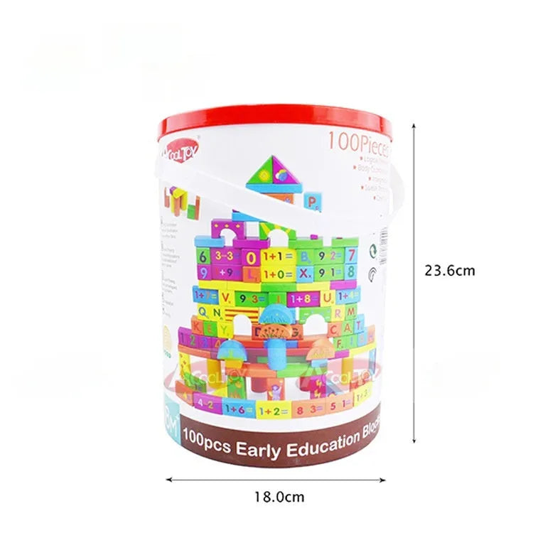 Large wooden assembled building blocks toy in barrel packing for infant aged 0-3 years