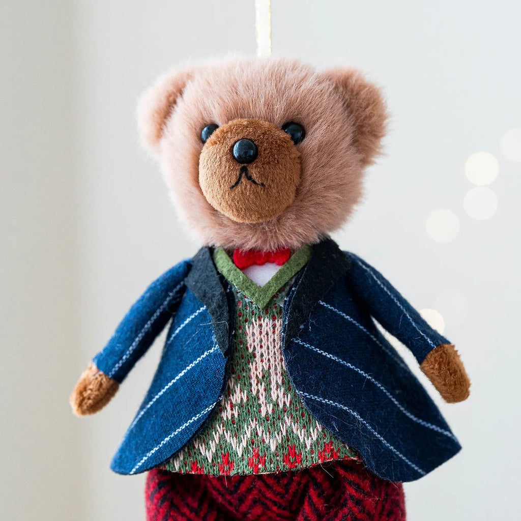 Cartoon plush bear doll wearing cotton suit with plaid pattern in princess bear and gentleman bear variations