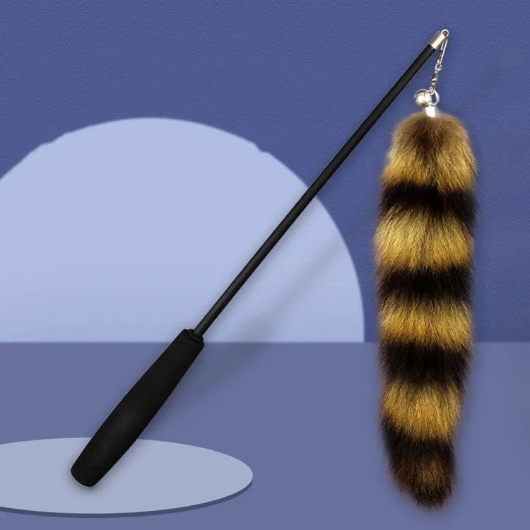 Black cat toy wand with elastic string attachment for interactive indoor play