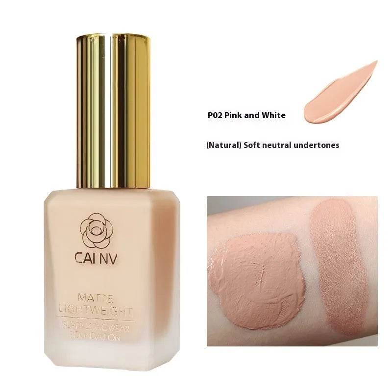 Liquid foundation bottle with discolouration resistance for mixed skin types in six shade options