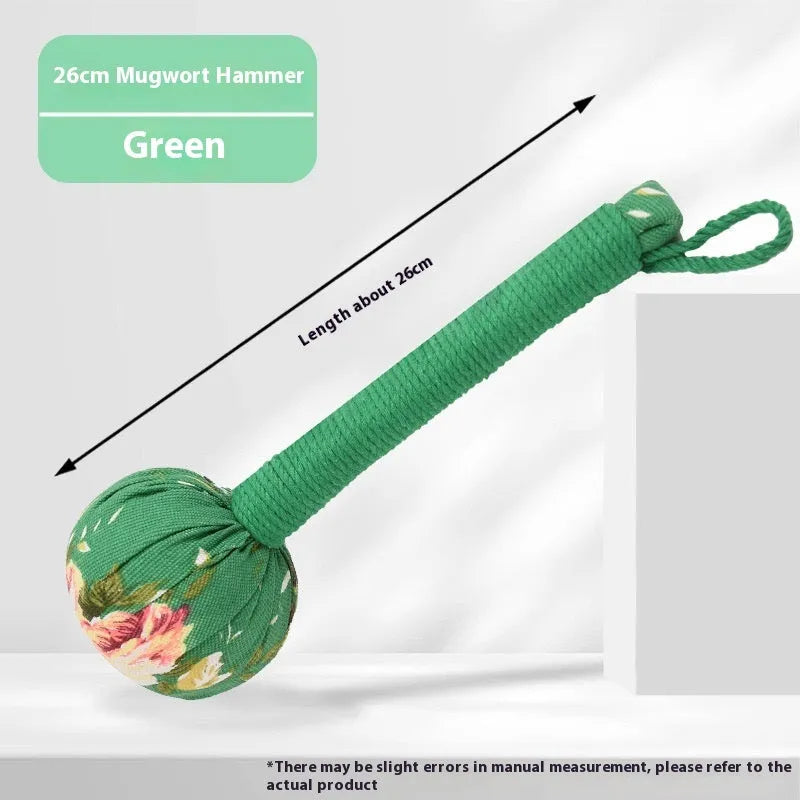 Argy wormwood hand-held massage hammer in green, shown with 26cm and 31cm size options.
