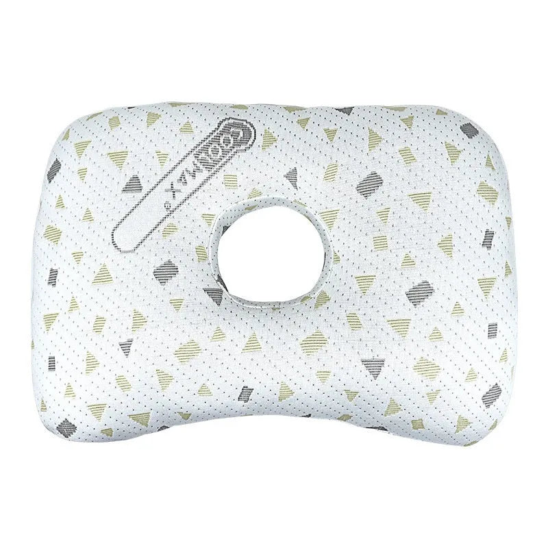 Beauty salon single hole ear pillow in grey colour, showing central ear hole and rectangular shape.
