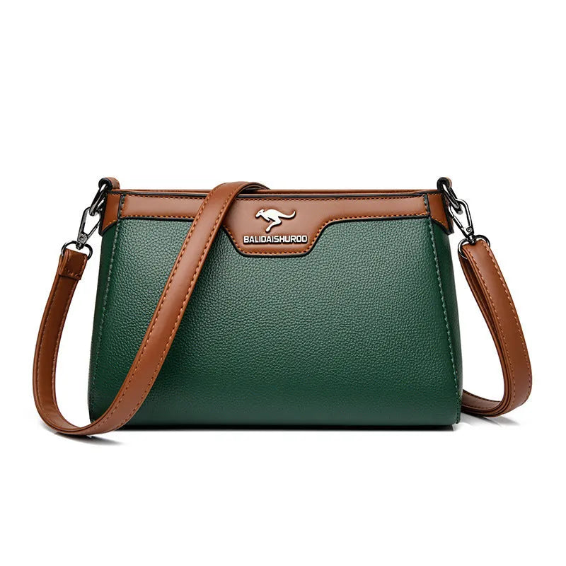 One shoulder soft PU small square stitching women's cross-body bag in black with contrast colour details and double strap