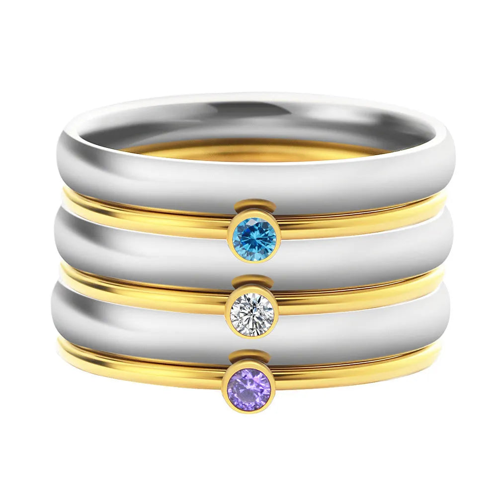 December colour birthstone engraved titanium steel ring with superimposed geometry design.