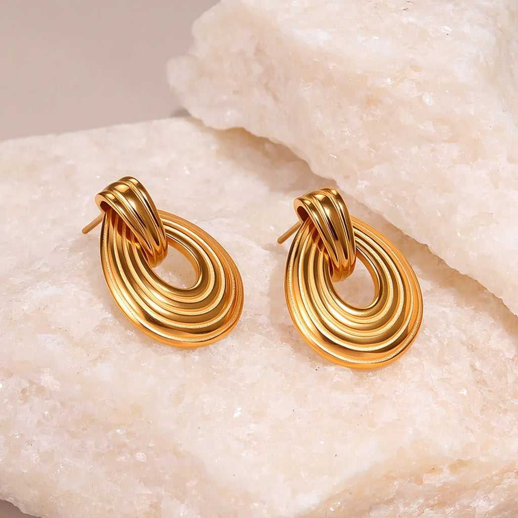 Gold-toned geometric stainless steel earrings with non-fading electroplated finish for women