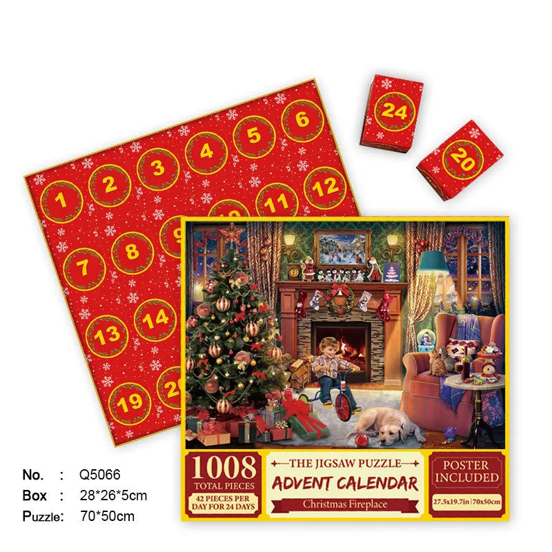 24-grid paper advent calendar puzzle box with colourful illustrations, 70x50 cm, for teenagers