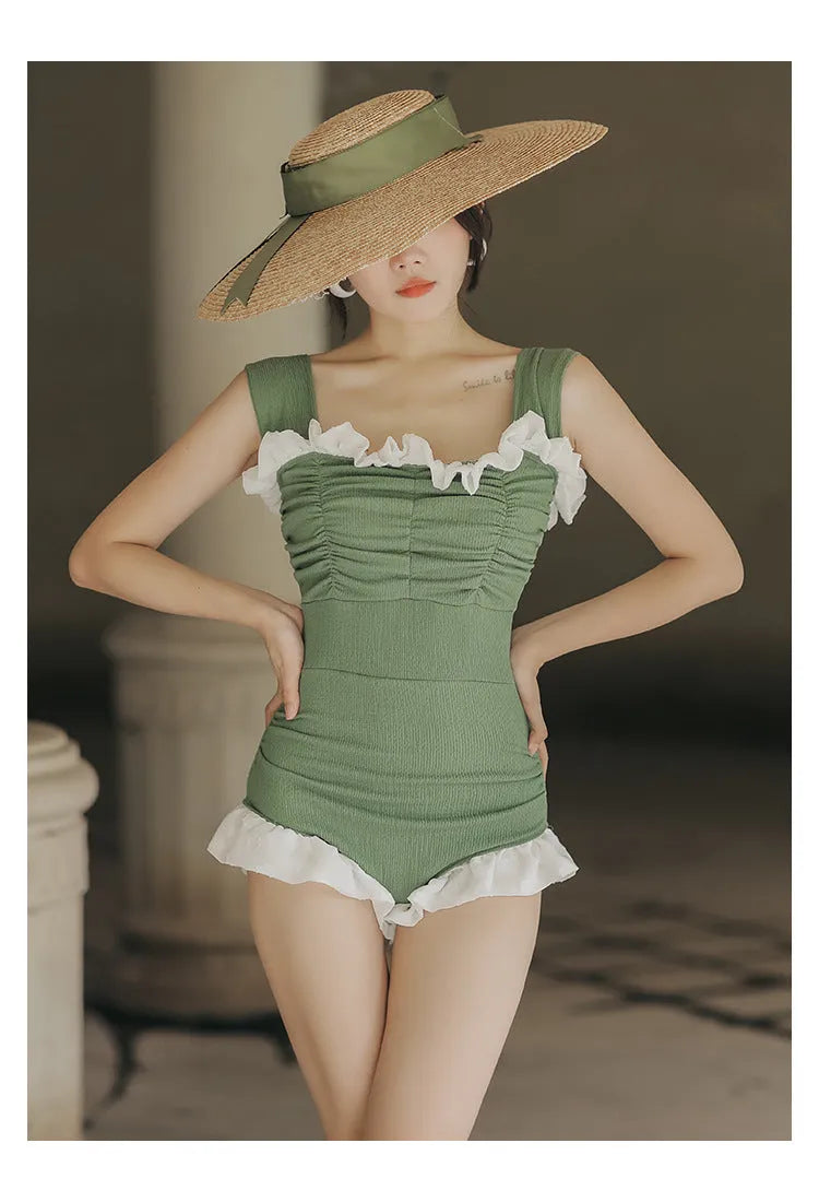 Black high waist one-piece swimsuit with quick-dry polyester fabric
