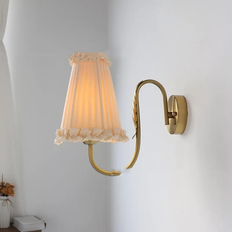 Wheat wall lamp with fabric shade and iron frame for bedside bedroom use, retro style