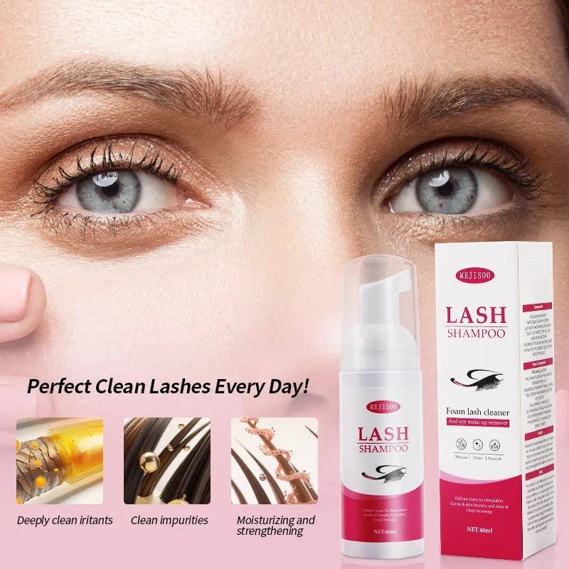 60ml lash shampoo mousse bottle for eyelash extension cleaning measuring 3.7cm wide