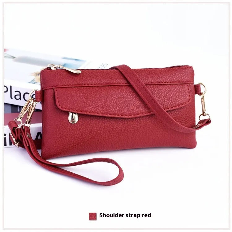 Soft PU leather women's crossbody shoulder bag in horizontal square shape with zipper pocket