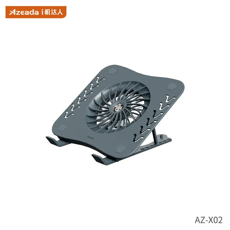 Portable folding notebook radiator cooling stand in grey with charging cable, size 250x220mm