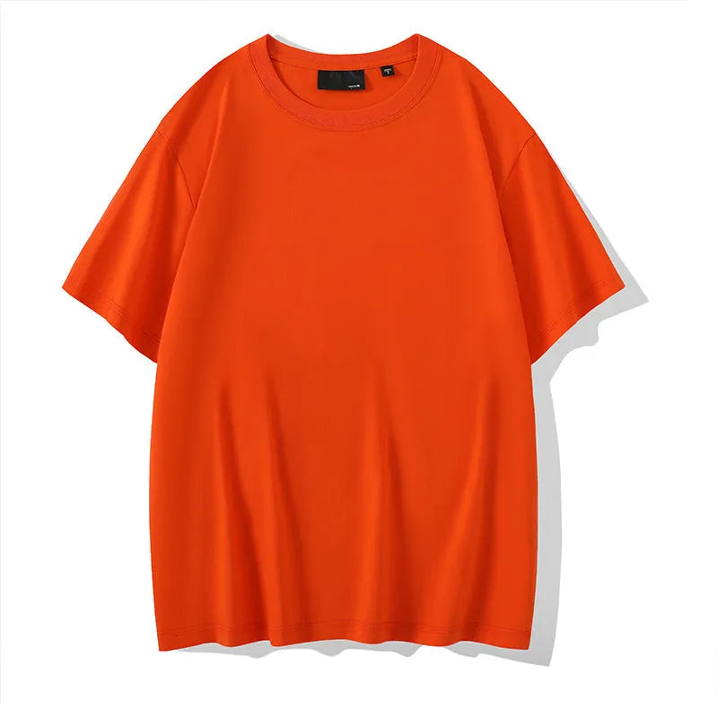 Loose fit men's cotton t-shirt with round neck and drop-shoulder sleeves in solid colour