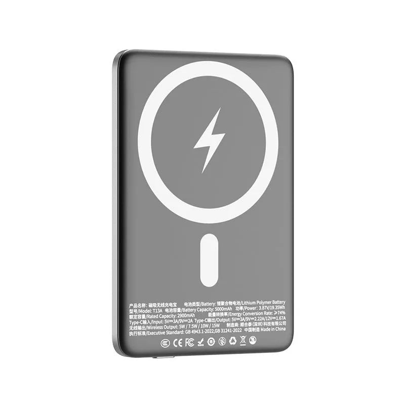 Gun grey magnetic wireless power bank with 10000mAh capacity and ultra-thin 9mm alloy design