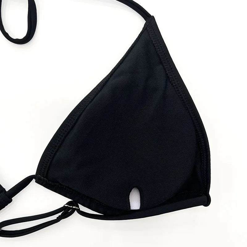 Women's black mesh four-piece bikini swimsuit with long sleeves for swimming sports