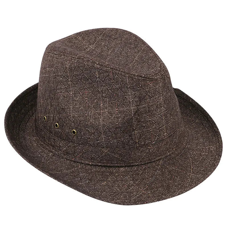 Traditional men's fedora hat with thickened construction in suit material or linen options