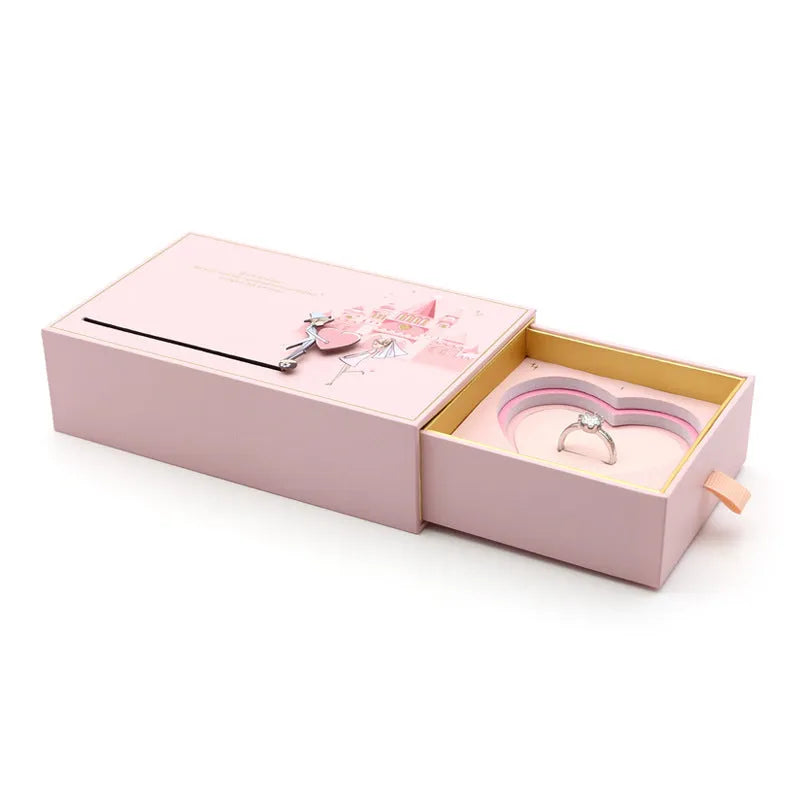 Pink Love Castle jewellery box 16x10x4.5cm plastic paper ring necklace storage case