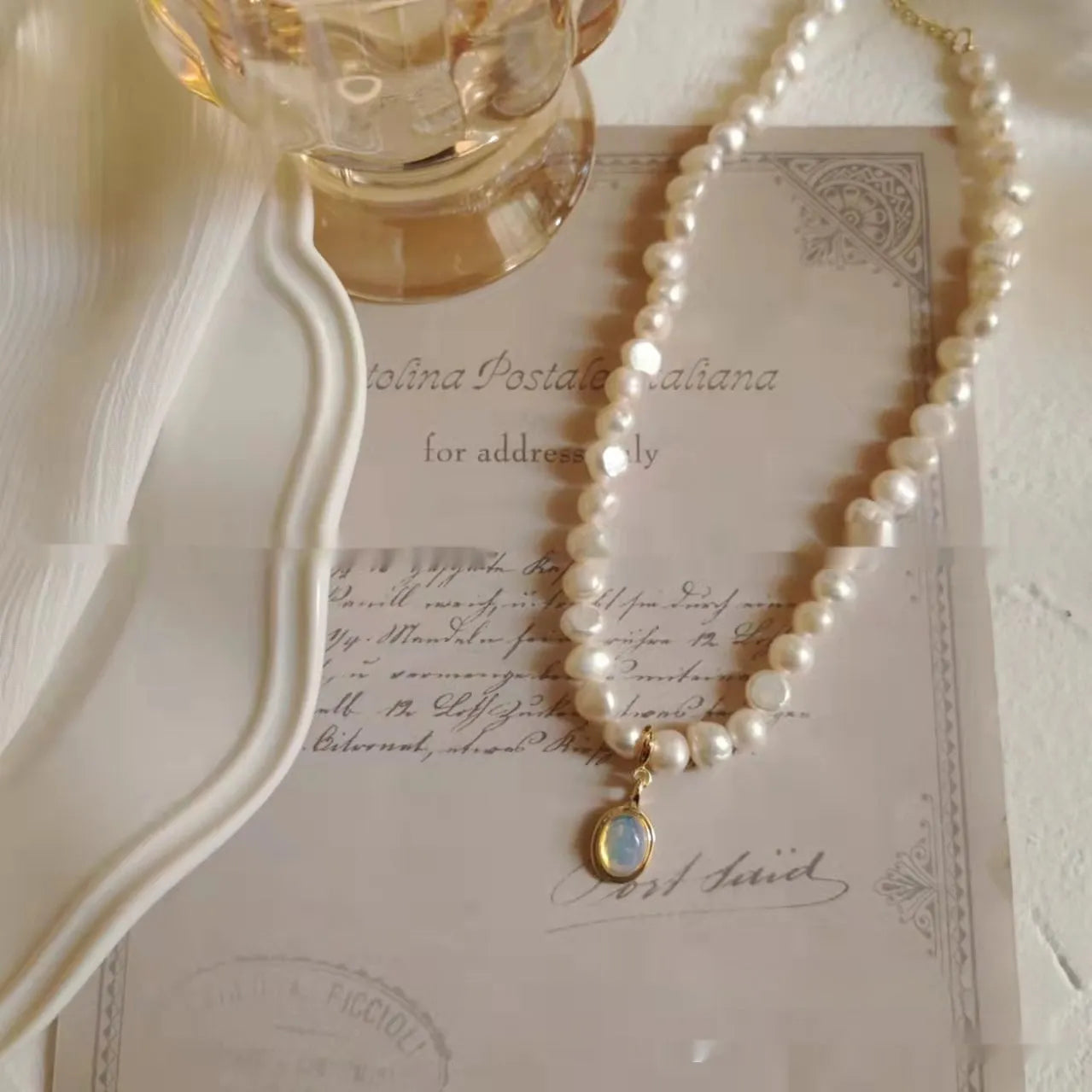 French Court vintage necklace with geometric pendant on adjustable 21-50cm chain